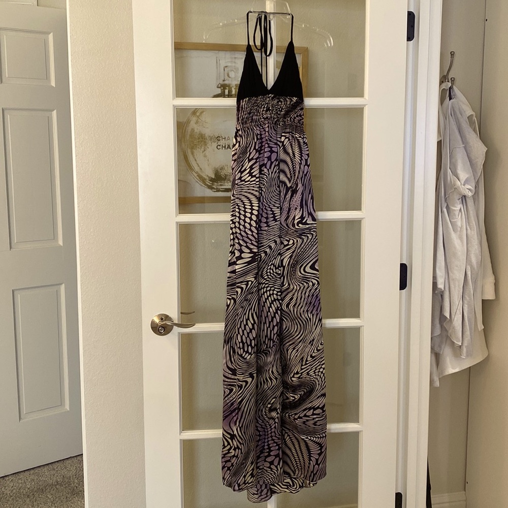 Jaloux Macys silk long maxi dress disco 70s psychedelic sundress S